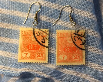 Handmade vintage postage stamp earrings