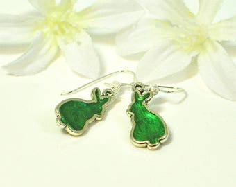 RESERVED Green Bunny Earrings Emeralds - Rabbit Earrings- Cute Bunny- Pet Bunny Rabbit- Bunny Jewelry- Gift for Her- Rabbit Jewelry-Woodland