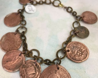 European Copper Coin Bracelet