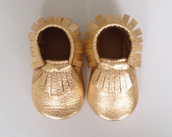 Metallic Gold Leather Baby Moccasins