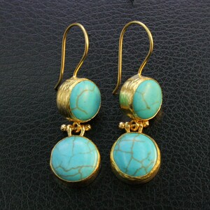 Turkmen Adornment Turquoise stones Gold Color Dangle & Drop Earrings Belly Dance
