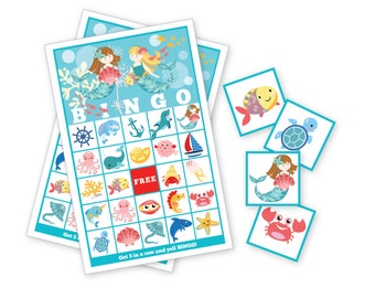 Mermaid BINGO Game - Kid's Printable Bingo Game - Bingo Game for Kids - Mermaid Instant Download