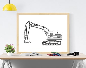 Excavator SVG digital Excavator print Engine digital Truck printable Kid poster Kids room decor Printable decor Boy room print Printable art