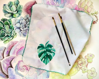 Monstera Leaf Painters Rag, Paint Cloth, Embroidery, Monstera Leaf Embroidery, Art Supplies, Watercolor Supplies, Hand Embroidery, Monstera