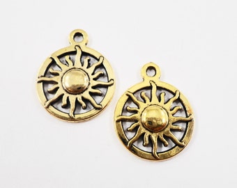 Gold Sun Charms 19x15mm Antique Gold Sun Pendants, Sunshine Charms, Metal Charms for Jewelry Making, Craft Supplies, 10pcs