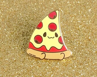 Pizza Buddy Hard Enamel Lapel Pin Cute Pepperoni Cheese Pizza Pie Slice Kawaii Carbs Junk Food Gold Plated Pin