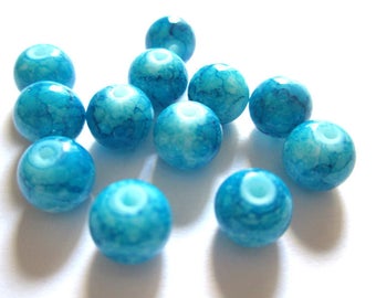 10 speckled blue glass beads 8mm (B-14)