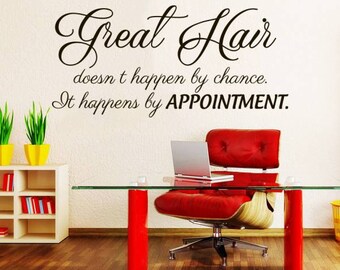 Great Hair doesn't happen by chance Wall Decal Quote Beauty Hair Salon Decor Makeup Cosmetic Hairdressing Wall Decals Interior NV190