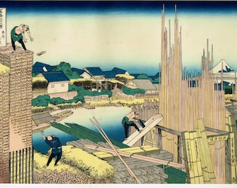 Japanese Ukiyo-e Woodblock print, Katsushika Hokusai, "Tatekawa in Honjo, from the series Thirty-six Views of Mount Fuji"