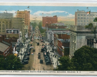 Fayettville Street Scene Raleigh North Carolina 1928 postcard