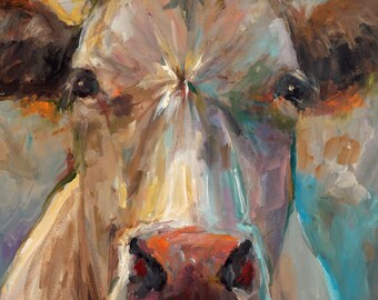 Cow Painting - Freida - Paper Print of an original painting by Cari Humphry
