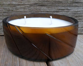 Double Wick Soy Wax Candle in a Repurposed Godiva Bottle