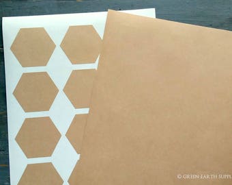 60 Kraft Large Hexagonal Stickers, 2.5" x 2.16" ( 63.5 x 55mm) Hexagons, Kraft Brown, Honeycomb Recycled Stickers, Eco-friendly (5 sheets)