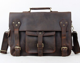 Leather Messenger Bag Laptop briefcase Satchel Overnight Weekender Crossbody Bag Mens Womens 17 16 15 14 13 inch RH7