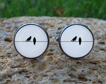 Glowing Cufflinks Two Birds / Glow in the Dark / Black birds Cufflinks / Glows Cufflinks / Glows in the Dark Cufflinks / Men Bird Jewelry