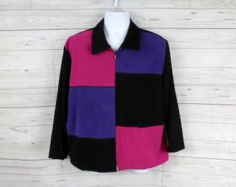 Vintage 90s Briggs Color Block Blouse, Women Size 18 , 90s Fashion, Red/Black/Purple, Full Zip Fitted Jacket, High Fashion