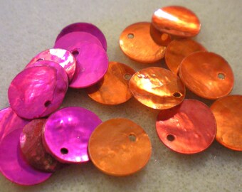 Set of 16 beads sequins Pearl FUSCHIA and ORANGE 12 mm