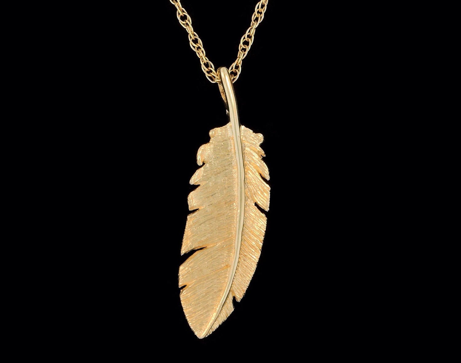 Solid 14k Yellow Gold Feather Pendant or Necklace Optional