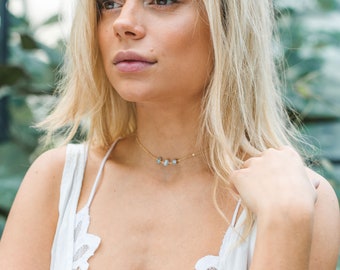 Blue aquamarine choker necklace. Aquamarine necklace crystal necklace. Boho jewelry march birthstone necklace. Dainty necklace gifts for her