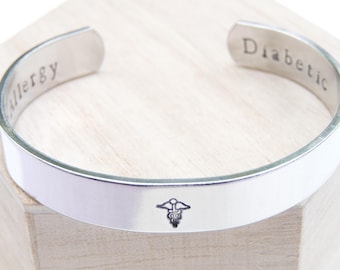 MEDICAL ALERT BRACELET, Ladies Bangle Illness Diabetic Nut Allergy Epilepsy Add Phone Number Inside For Her Gift Awareness Womens Jewellery