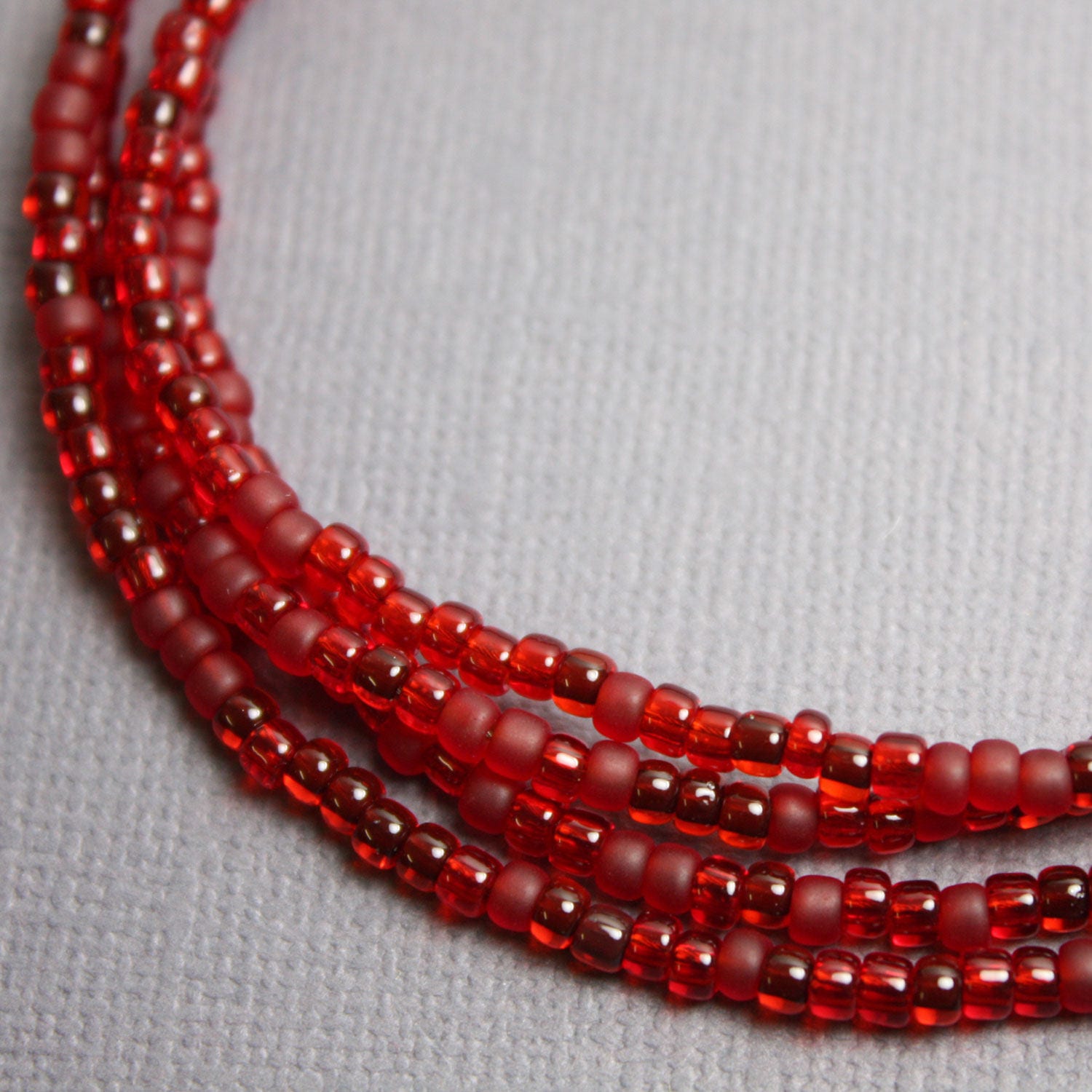 Ruby Red Seed Bead Necklace Red Beaded Necklace Red Layering