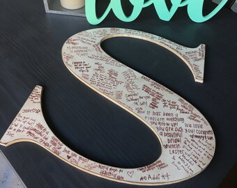 Large Personalized Guestbook Distressed Wooden Letter Monogram Guest Book Initial
