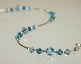 Sterling Silver and Aquamarine Swarovski Crystal Bracelet