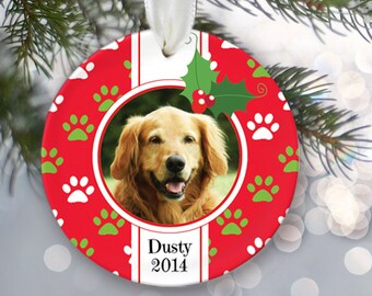 Family Pet Ornament Dog Ornament Cat Ornament Personalized Christmas Ornament Paw print Name and Date Custom Pet Gift Photo Ornament OR195