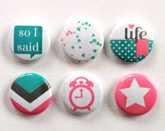 So I Said Everyday Flair Buttons, Pink Scrapbooking Flair Badges, Girly Flair, Everyday Life Flair, Pocket Scrapbooking, Cardmaking