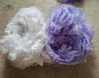 Lot of PURPLE (32 yd) & WHITE (38 yd) lace organza ribbons