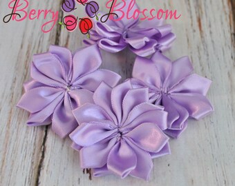 Lavender Satin Ribbon Flower 2" inch size - small satin ribbon flowers - Set of 4 - SF YC145 9