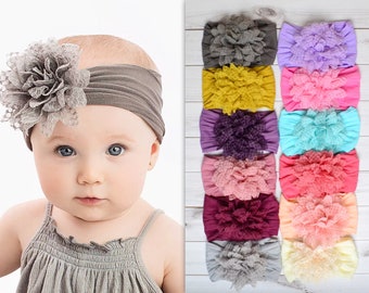 Nylon Headband, One size fits all baby headbands, wide nylon headbands, baby headbands, 4" FLOWER Nylon Headwrap