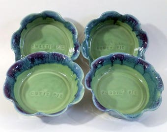 Small Fluted Pie Pan - Brie Baker - Pie Plate - Single Serve - Baking Dish - Imprinted with Cute Pie Phrases - Wheel Thrown Pottery