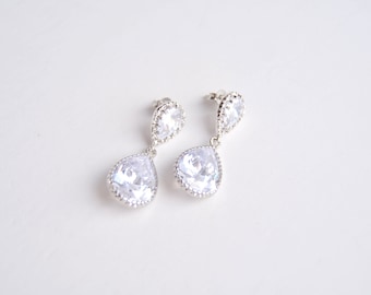 Bridal earrings Silver earrings Wedding earrings Сz earrings Wedding jewelry Bridesmaid earrings Crystal earrings Teardrop Dangle earrings
