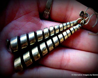 Vintage Handcrafted Tribal Organic Miao Silver Pierced Earrings High Silver Content UNPOLISHED