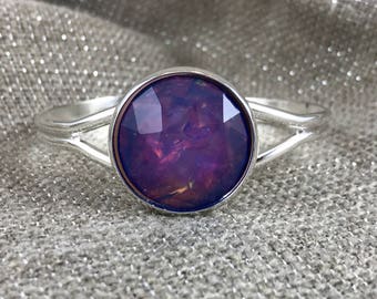 Purple Fire Opal Bracelet - Bridesmaid Gift - Cuff Bracelet - Opal Jewelry - Fire Opal Jewelry - Purple - Opal Bracelet- Opal Jewelry -