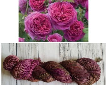 Hand Dyed Yarn, Muscovite, Single Ply Merino and Stellina, Sparkle, Perfect for Shawls and Lightweight Accessories - Vintage Seawall Rose