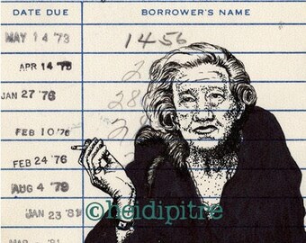 Lillian Hellman Upcycled Library Card Print