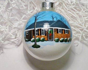 Custom house ornament, portrait handpainted on glass ball ornament. Personalized!