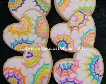 Heart Cookies - Heart Wedding Cookies - Tye Dye Heart Cookies - 12 Cookies