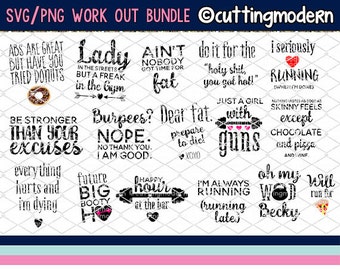 SVG Cut File Bundle - PNG Included - 27 Workout Fitness Gym Files - Vinyl- Cricut- Silhouette Cameo- Diy projects-