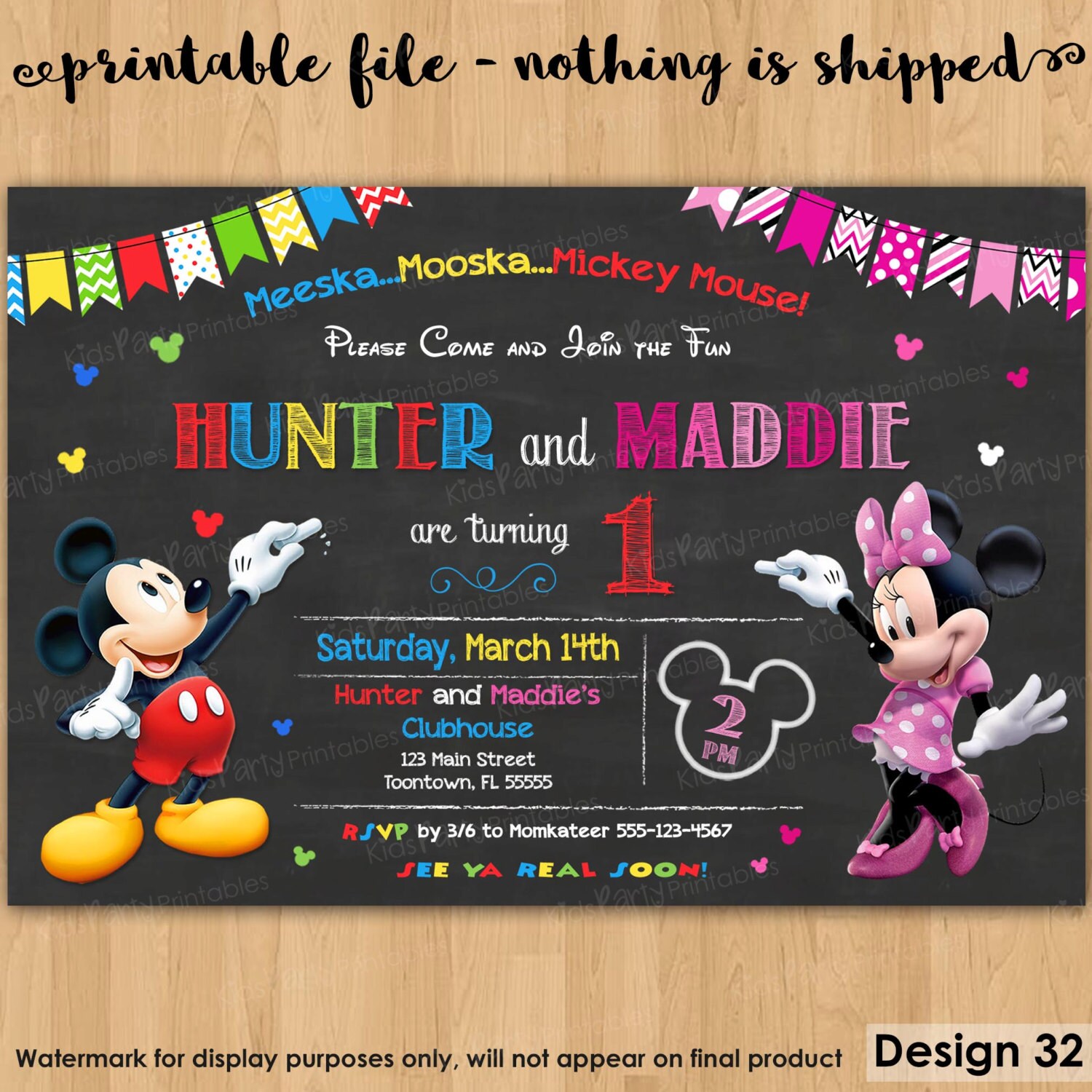 Mickey and Minnie Invitation PRINTABLE Mickey and Minnie
