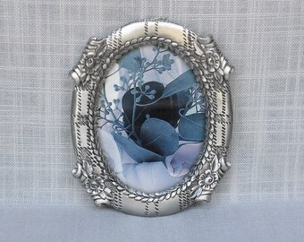 Vintage Seagull Pewter Photo Frame - Pewter Picture Frame - Oval Picture Photo Frame with Roses Design - Christmas Gift for Coworker
