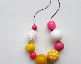princess bubblegum necklace - original version - vintage remixed beads - polka dot, pink, yellow, white