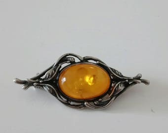 Antique silver amber brooch