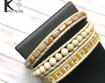 Wrap bracelet triple beige and gold
