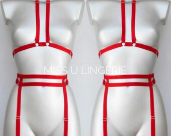 Harness lingerie set. Body harness. Leg harness. BDSM lingerie. Sexy lingerie strappy. Erotic lingerie. Collar harness. Garter belt.