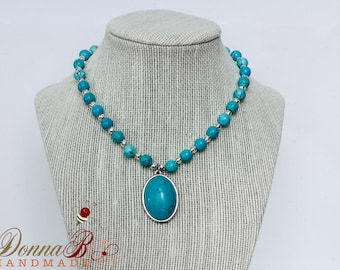 Turquoise Howlite necklace, chunky, turquoise necklace, turquoise necklace silver