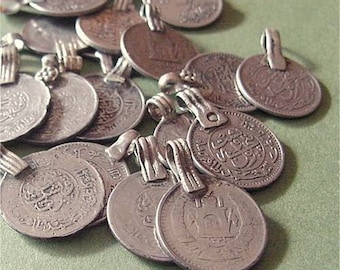VINTAGE Silver Coin Charms Afghan Kuchi Pendants mixed lot of 5 ETHNIC ELEMENTS Kulchi Belly Dance 3/4" to 1"