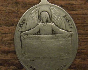 Antique silver religious angel medal pendant holy blood of Hoogstraten a town in Belium